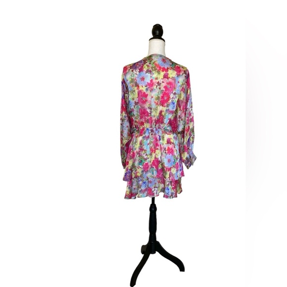 Zara Mini Floral Print Dress long sleeve size L - Picture 4 of 9